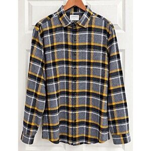 Lindbergh White XXL Plaid Button Down Shirt Mustard Gray Black Slim Fit Cotton